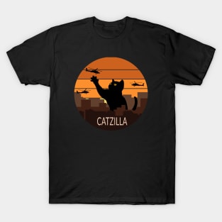 Catzilla, fighting off attack helicopters T-Shirt